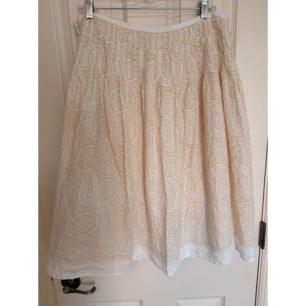 Liz Claiborne Skirt Womens 14 Tan Paisley Linen Blend Good Pleated A-Line Knee - Picture 2 of 10